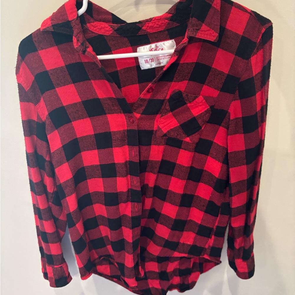Justice Girls 18/20 Plaid Red and Black Button Up Jacket
